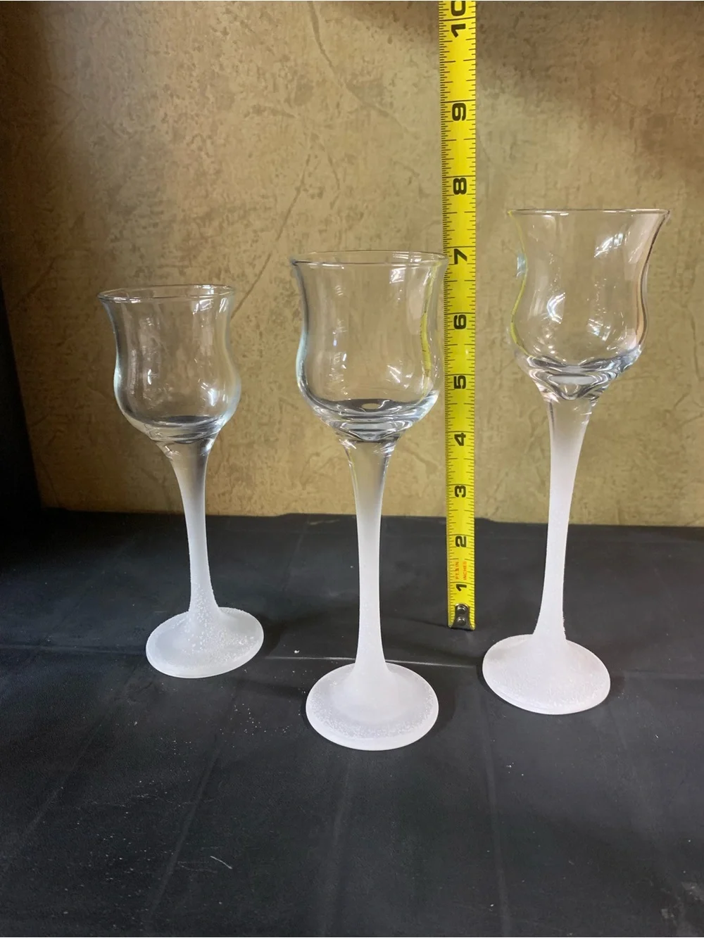 Partylite 3 Wine Glass Candle Holders with Frosted Stems  P9248 NEW in Box